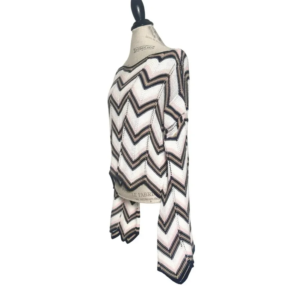 Audrey Parks | Women | Chevron Cropped Pointelle Crochet Knit Sweater | large
